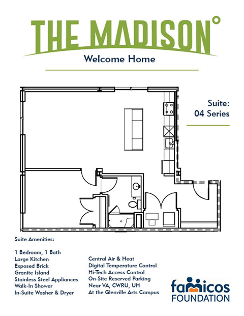 Floor plan for 1 bed, 1 bath